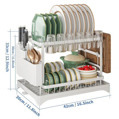 Dish Drying Rack with Removable Drain Tray — Dry Dishes, No Counter Puddles