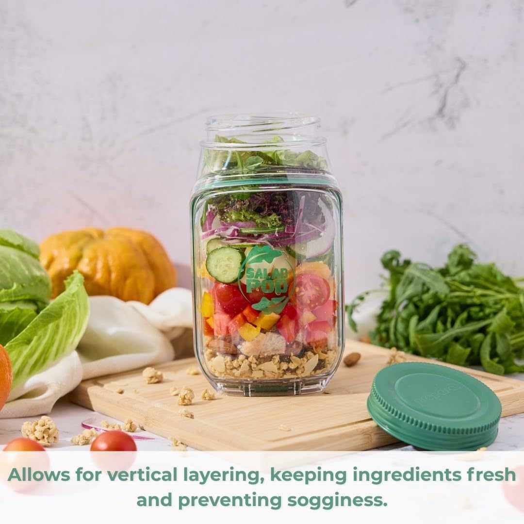 Salad Jar Pod with Side Hatch Bowl — Layer, Lock & Lunch Smarter