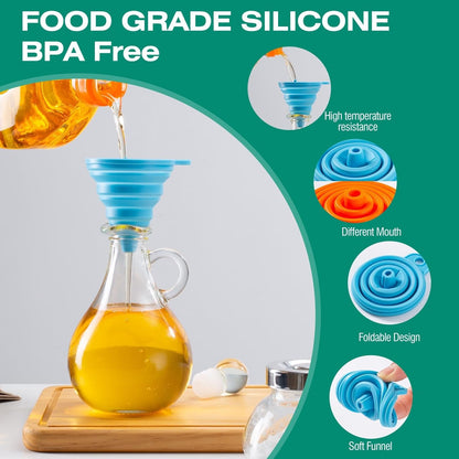 Silicone Collapsible Funnel Set — Foldable Funnels for Bottle & Jar Transfer