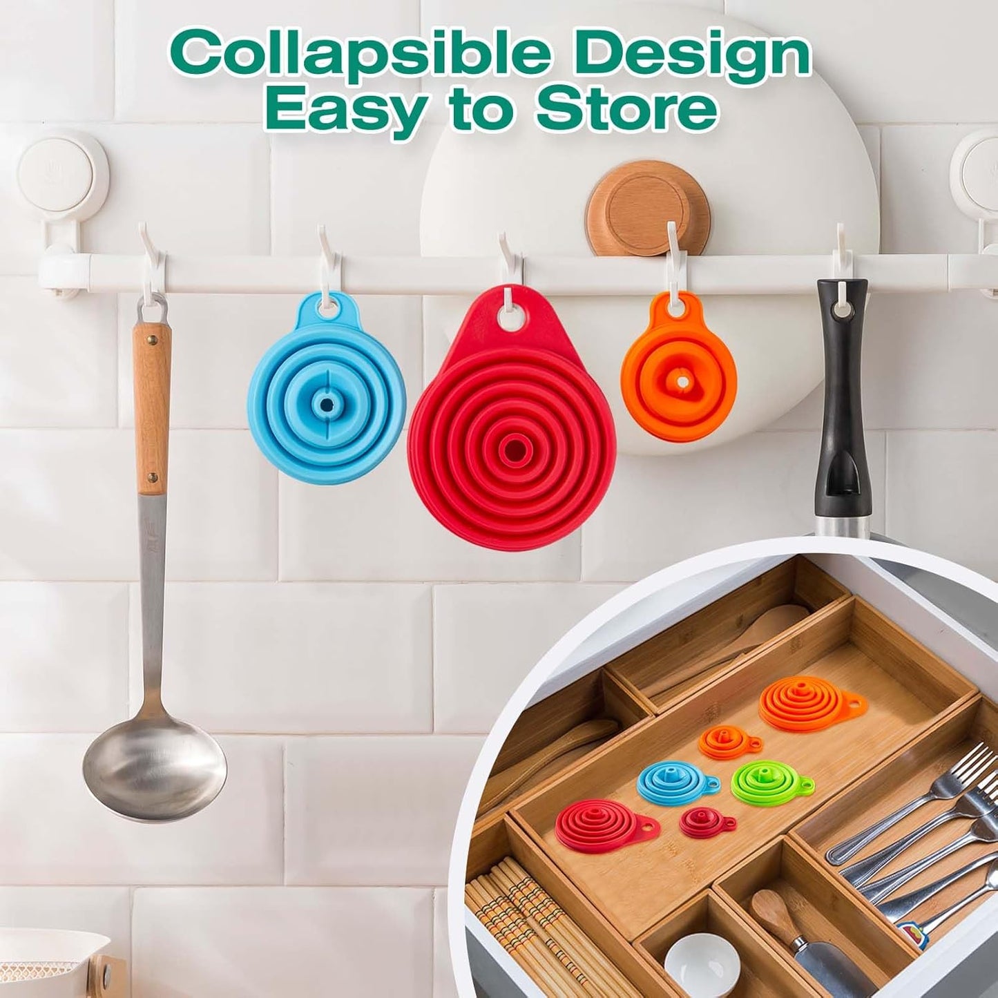 Silicone Collapsible Funnel Set — Foldable Funnels for Bottle & Jar Transfer