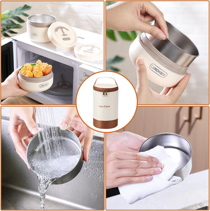 Insulated Stainless Steel Lunch Container Set with Thermal Bag — Hot Lunch, Neatly Packed