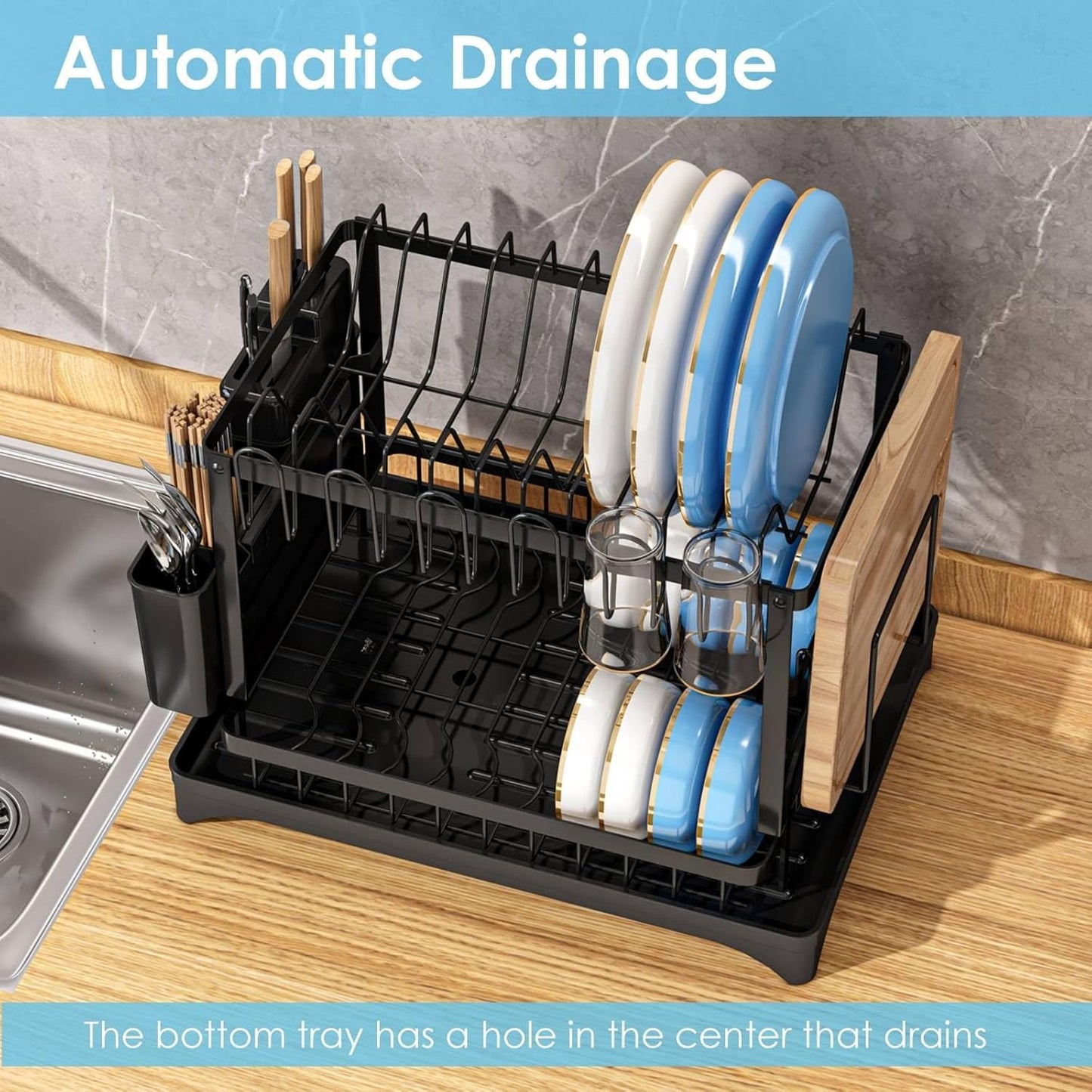 Dish Drying Rack with Removable Drain Tray — Dry Dishes, No Counter Puddles