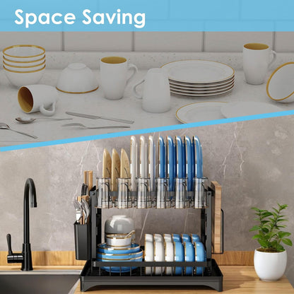 Dish Drying Rack with Removable Drain Tray — Dry Dishes, No Counter Puddles