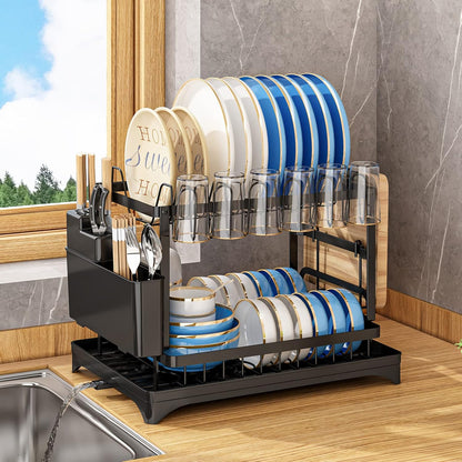 Dish Drying Rack with Removable Drain Tray — Dry Dishes, No Counter Puddles