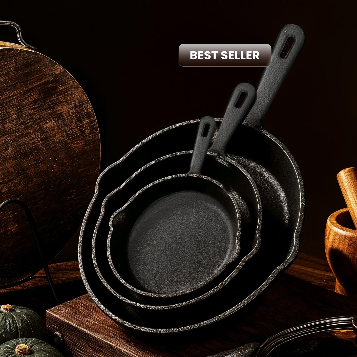 Utopia Kitchen 3-Piece Black Cast Iron Skillet Set - Pre-Seasoned Frying Pans 6", 8", 10" - Oven, Stove, Grill, Campfire Safe - Easy to Use Cookware