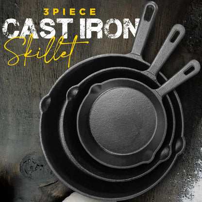 Utopia Kitchen 3-Piece Black Cast Iron Skillet Set - Pre-Seasoned Frying Pans 6", 8", 10" - Oven, Stove, Grill, Campfire Safe - Easy to Use Cookware