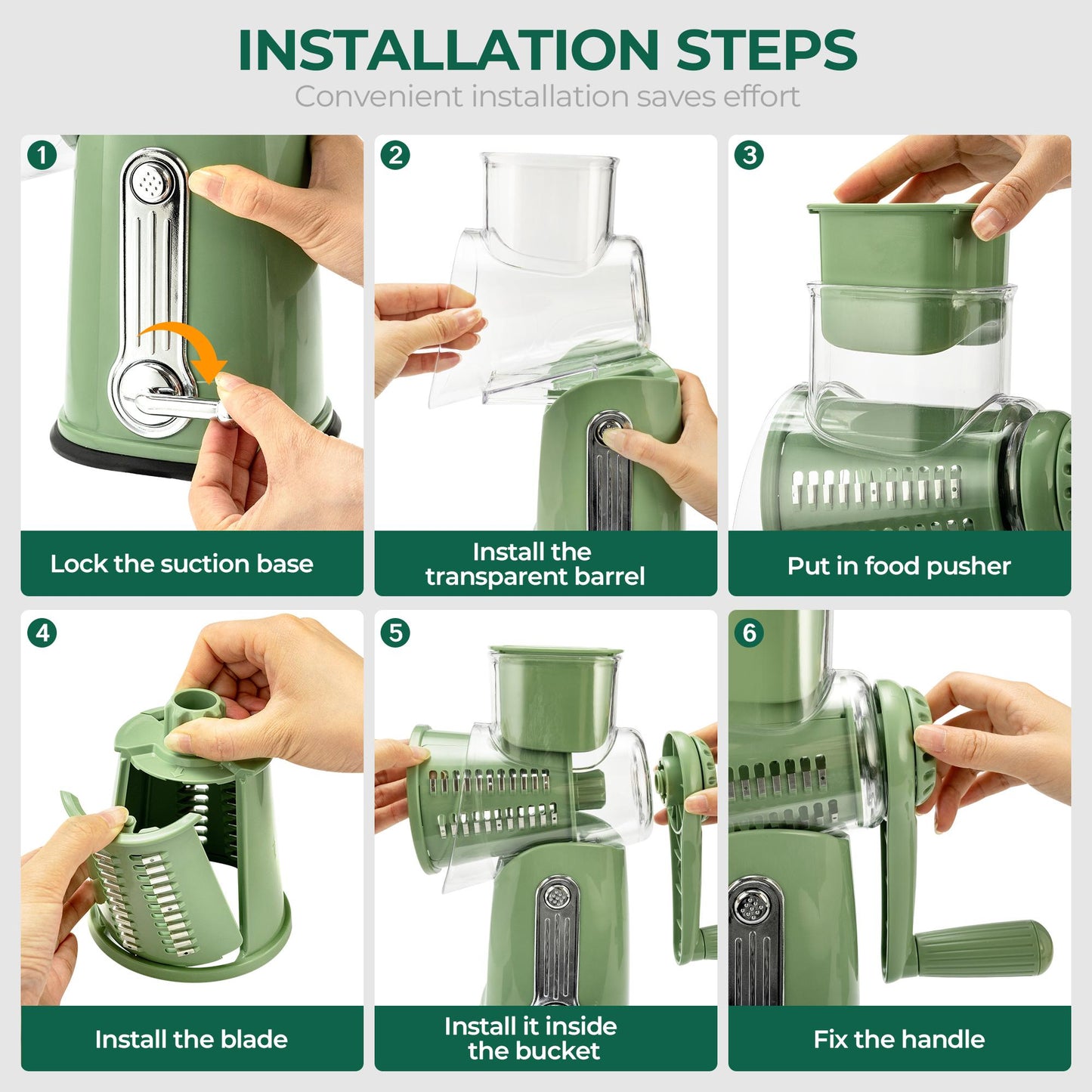 SUSTEAS Rotary Cheese Grater with Handle, 5 Well-Designed Blades, Strong Suction Cup Base, Kitchen Utensils Vegetable Slicer Dicer Fruit Vegetable Slicer Gadgets Kitchen
