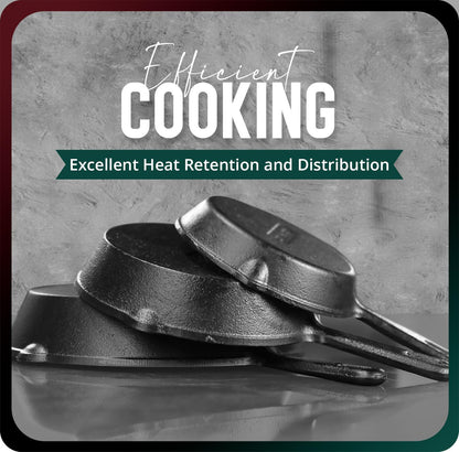 Utopia Kitchen 3-Piece Black Cast Iron Skillet Set - Pre-Seasoned Frying Pans 6", 8", 10" - Oven, Stove, Grill, Campfire Safe - Easy to Use Cookware