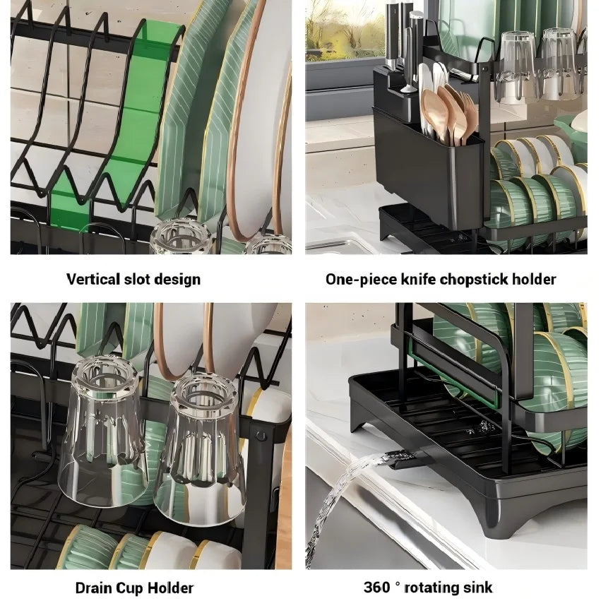 Dish Drying Rack with Removable Drain Tray — Dry Dishes, No Counter Puddles