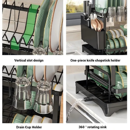 Dish Drying Rack with Removable Drain Tray — Dry Dishes, No Counter Puddles