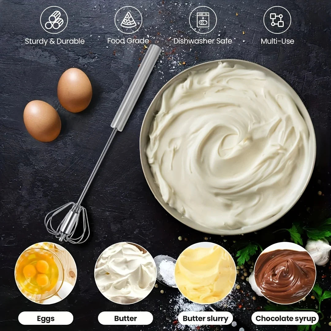 Semi-Automatic Egg Whisk — Effortless Mixing with One-Hand Press Action