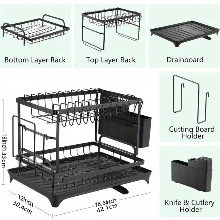 Dish Drying Rack with Removable Drain Tray — Dry Dishes, No Counter Puddles