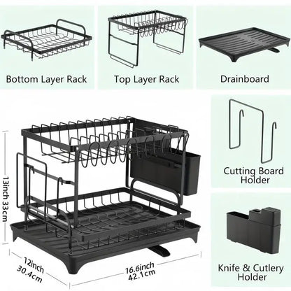 Dish Drying Rack with Removable Drain Tray — Dry Dishes, No Counter Puddles