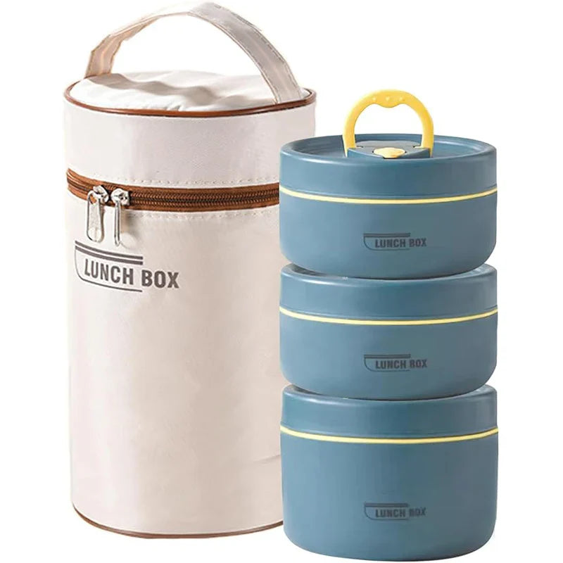 Insulated Stainless Steel Lunch Container Set with Thermal Bag — Hot Lunch, Neatly Packed