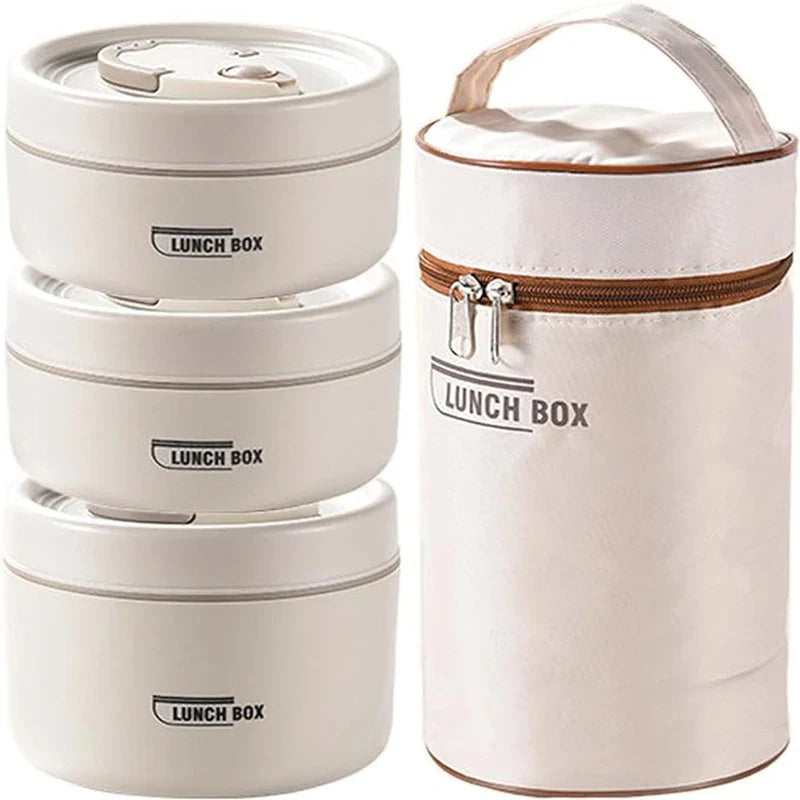 Insulated Stainless Steel Lunch Container Set with Thermal Bag — Hot Lunch, Neatly Packed