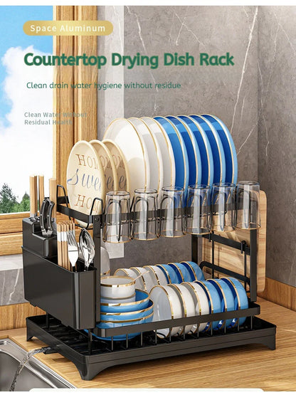 Dish Drying Rack with Removable Drain Tray — Dry Dishes, No Counter Puddles