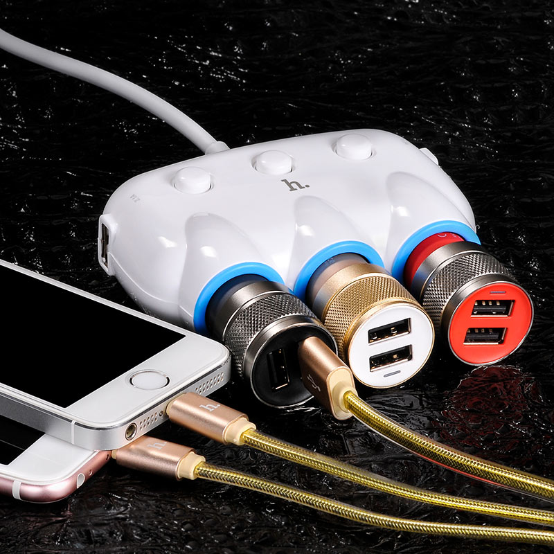 Car charger «C1» dual USB triple cigarette lighter charging adapter