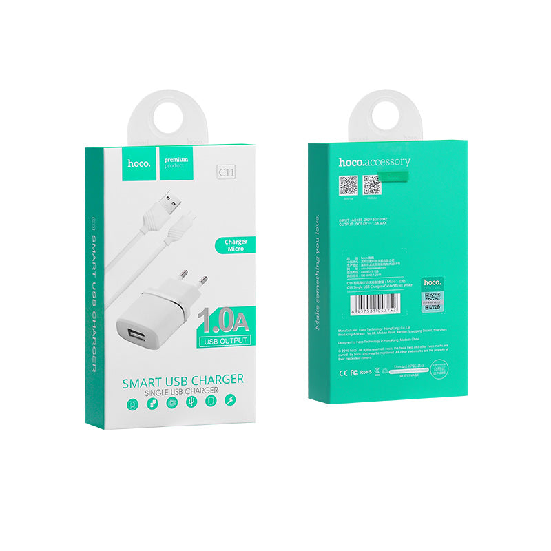 Wall charger “C11 Smart” EU plug single USB charging adapter