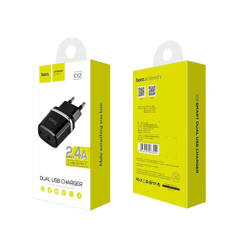 Wall charger “C12 Smart” EU plug double USB charging adapter