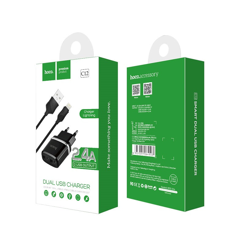 Wall charger “C12 Smart” EU plug double USB charging adapter