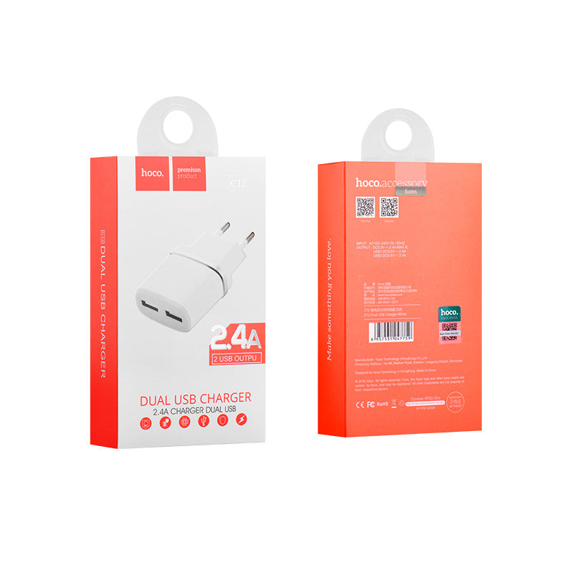 Wall charger “C12 Smart” EU plug double USB charging adapter