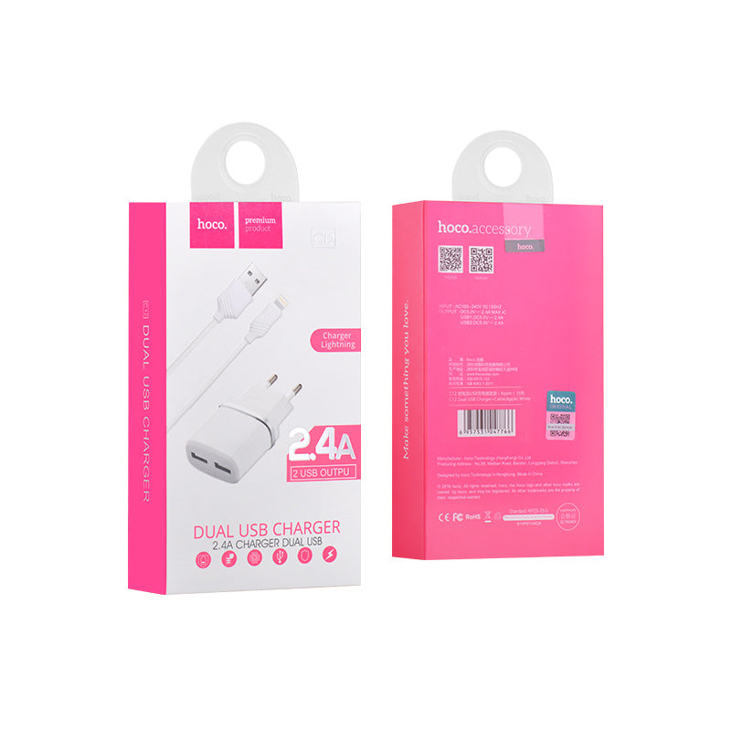 Wall charger “C12 Smart” EU plug double USB charging adapter