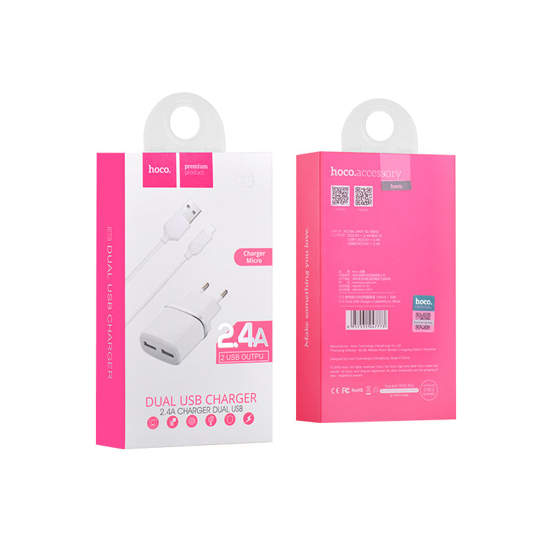 Wall charger “C12 Smart” EU plug double USB charging adapter
