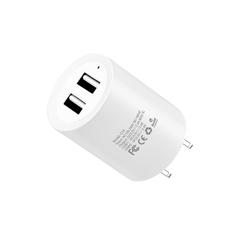 Wall charger “C14 Elite” US plug dual USB LED indicator