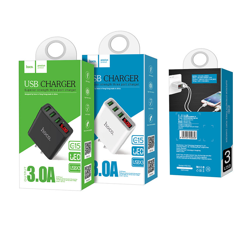 Wall charger “C15 Superior strength” US plug triple USB
