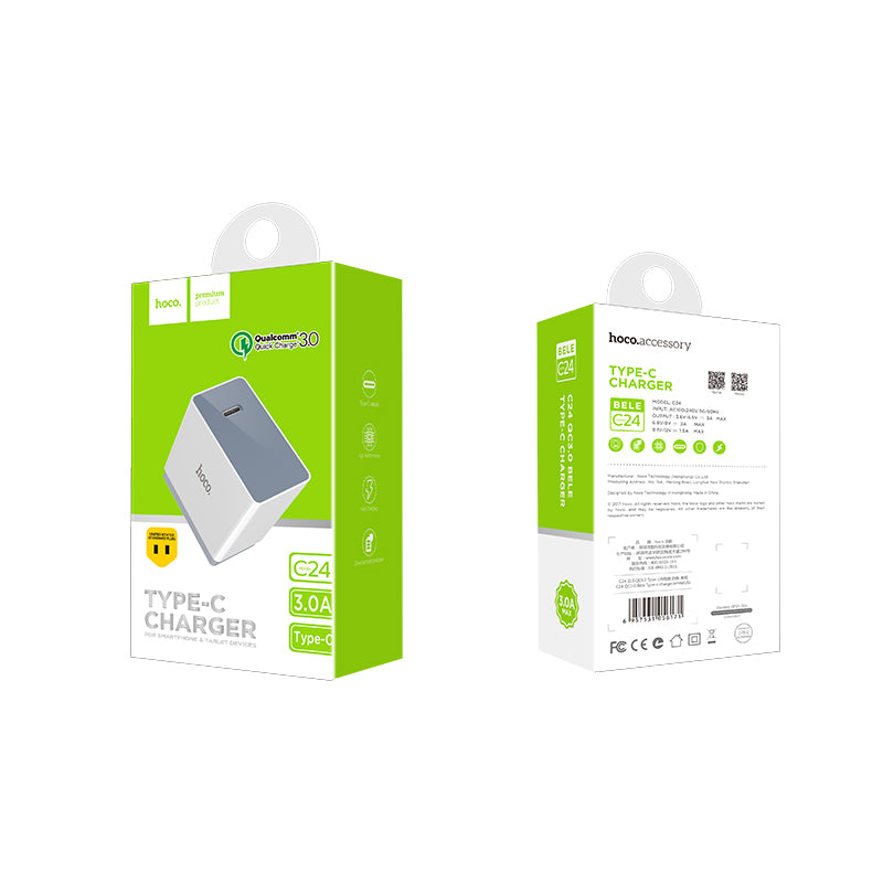 Wall charger “C24 Bele” QC3.0 USB-C output quick charging