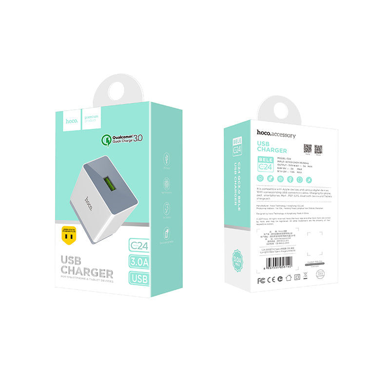 Wall charger “C24 Bele” QC3.0 single USB quick charging