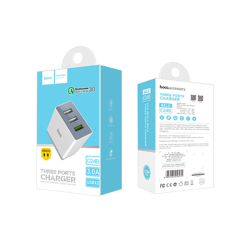 Wall charger “C24B Bele” QC3.0 three USB quick charging