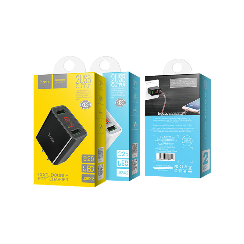 Wall charger “C25 Cool” US plug dual USB LED display