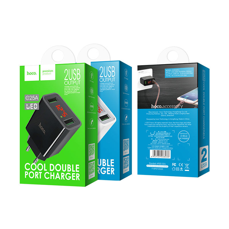 Wall charger “C25A Cool” EU plug dual USB LED display