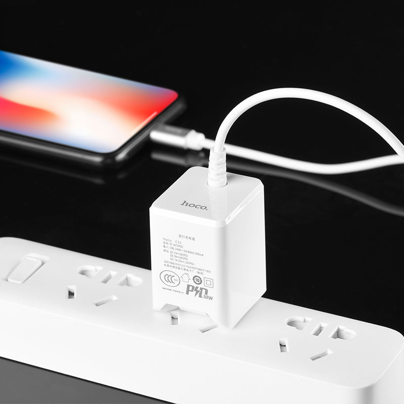 Wall charger “C31 PD” adapter with built-in Lightning cable