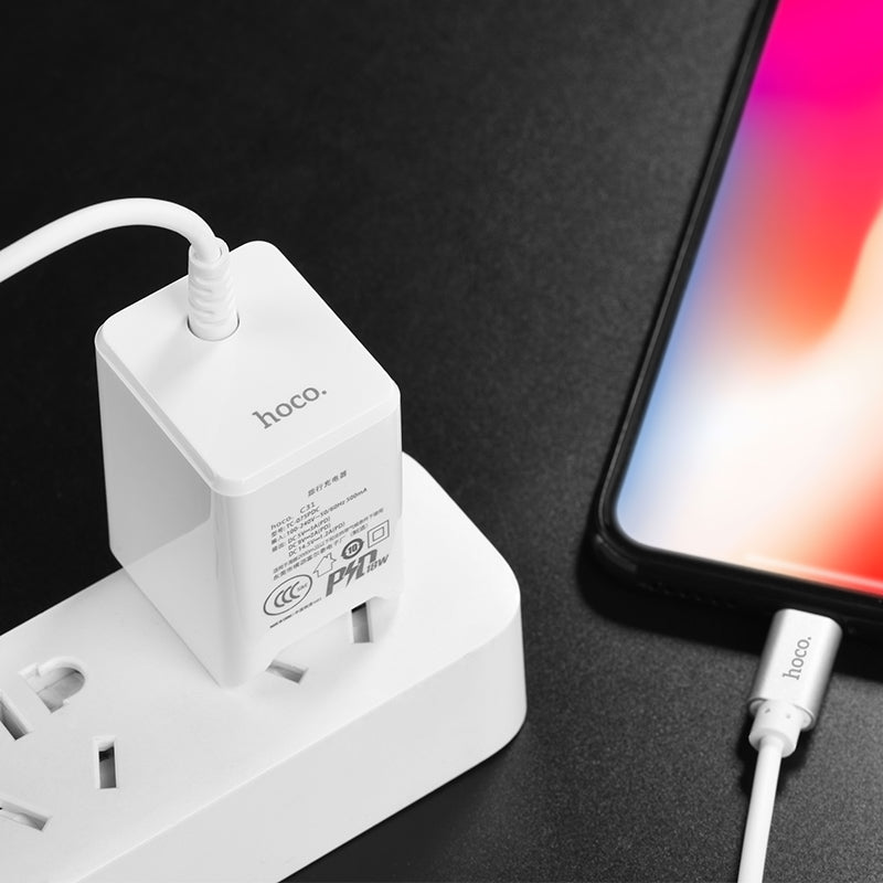 Wall charger “C31 PD” adapter with built-in Lightning cable