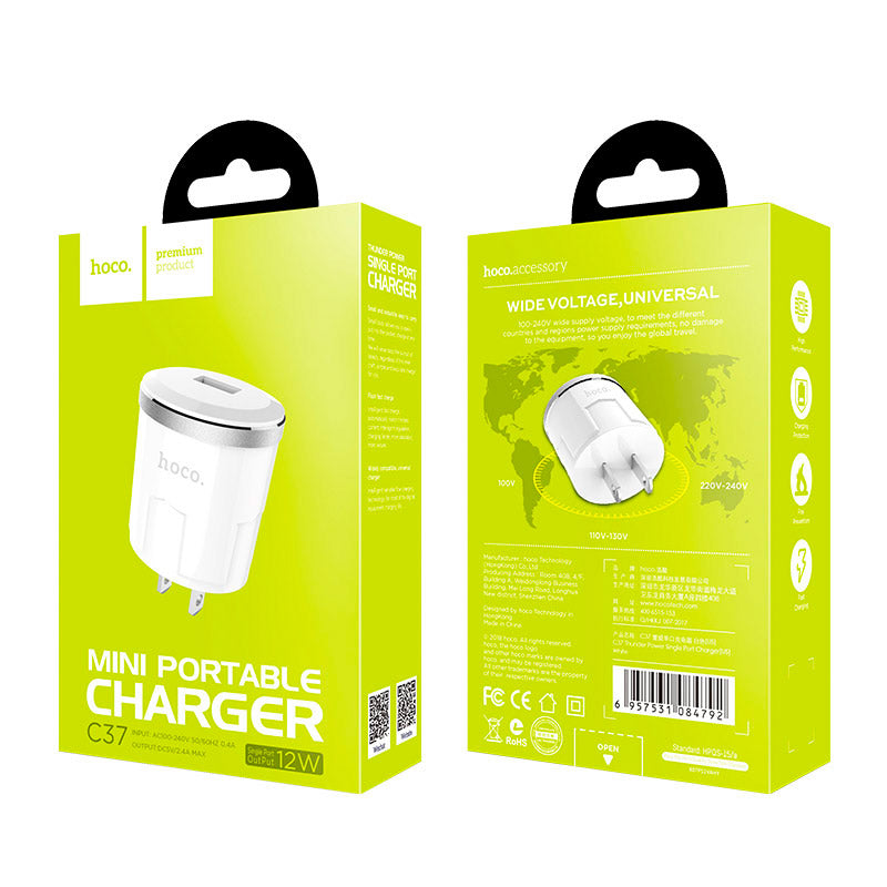 Wall charger “C37 Thunder power” US single USB charging adapter