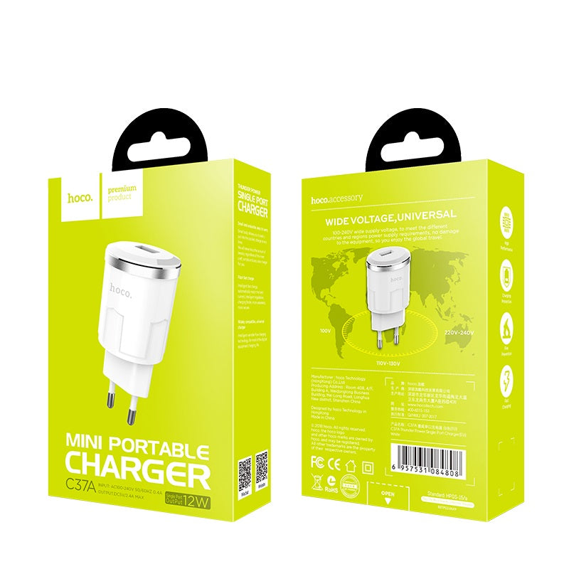 Wall charger “C37A Thunder power” EU single USB charging adapter