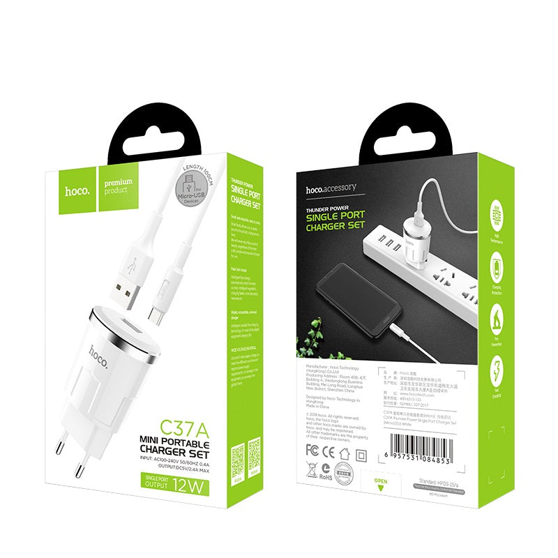 Wall charger “C37A Thunder power” EU single USB charging adapter