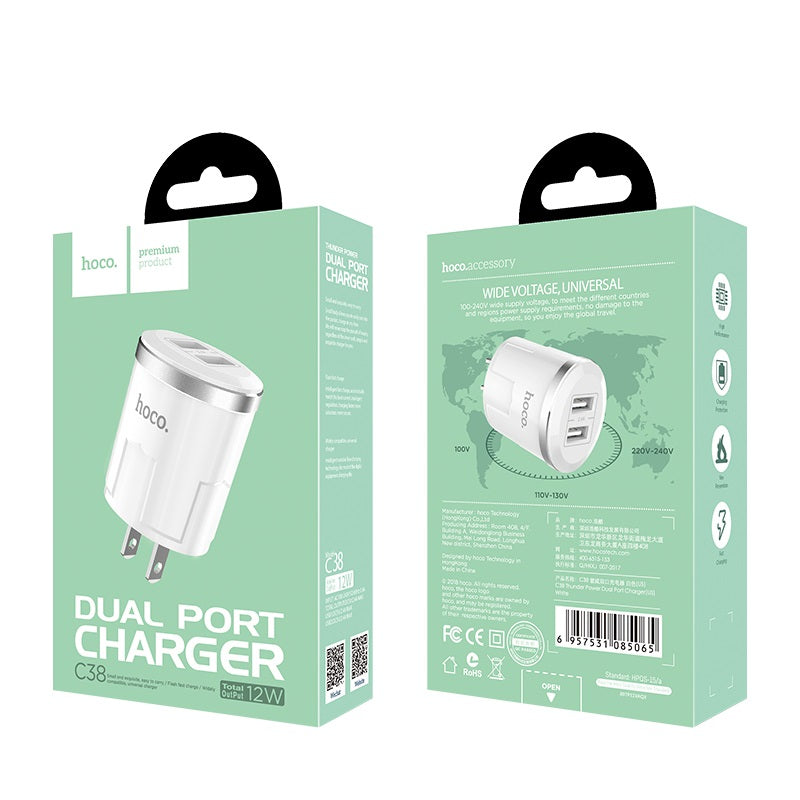 Wall charger “C38 Thunder power” US dual USB charging adapter