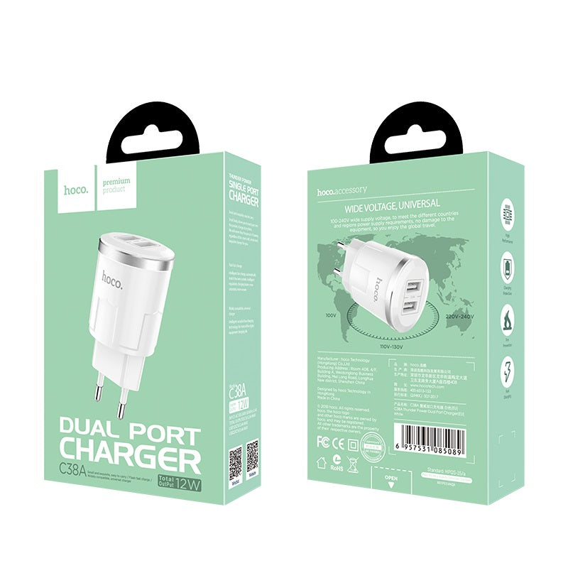 Wall charger “C38A Thunder power” EU dual USB charging adapter