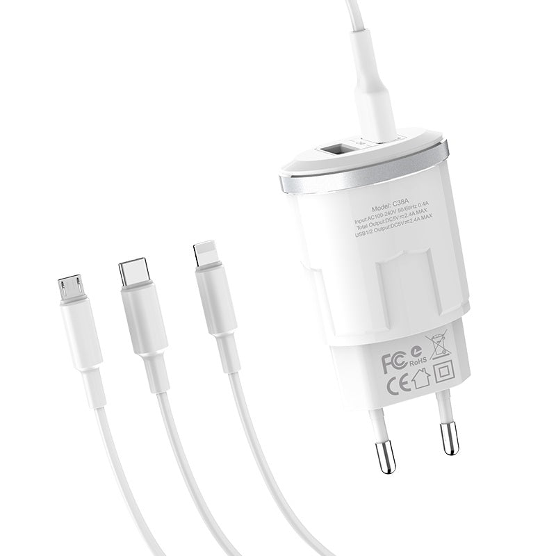 Wall charger “C38A Thunder power” EU dual USB charging adapter