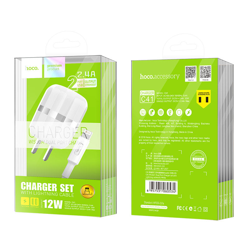 Wall charger “C41 Wisdom” US dual USB charging adapter