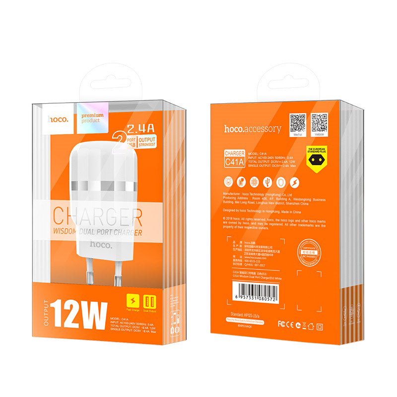 Wall charger “C41A Wisdom” EU dual USB charging adapter