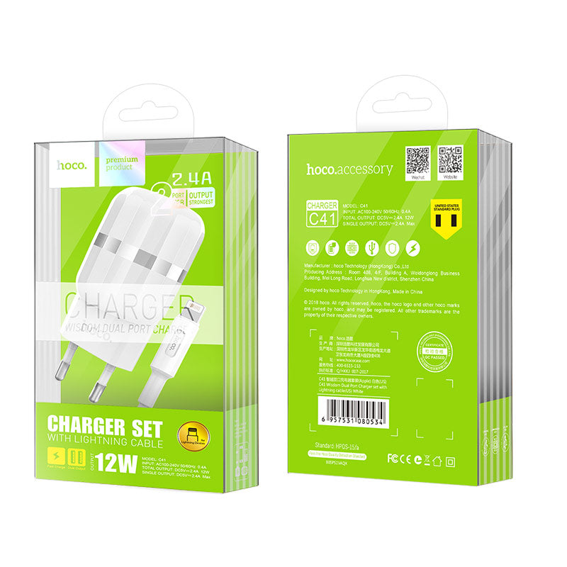 Wall charger “C41A Wisdom” EU dual USB charging adapter