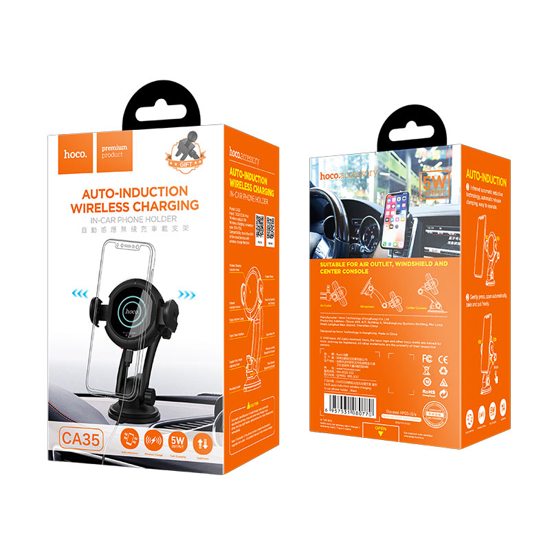 Car wireless charger «CA35» clip air outlet and suction base
