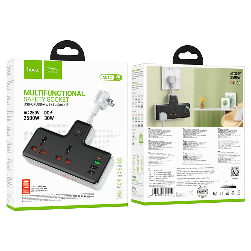 Power strip “AC12 Reise” PD30W + QC3.0 + 2 sockets US