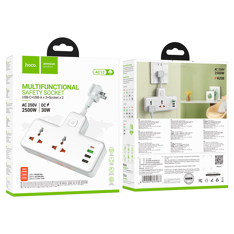 Power strip “AC12 Reise” PD30W + QC3.0 + 2 sockets US