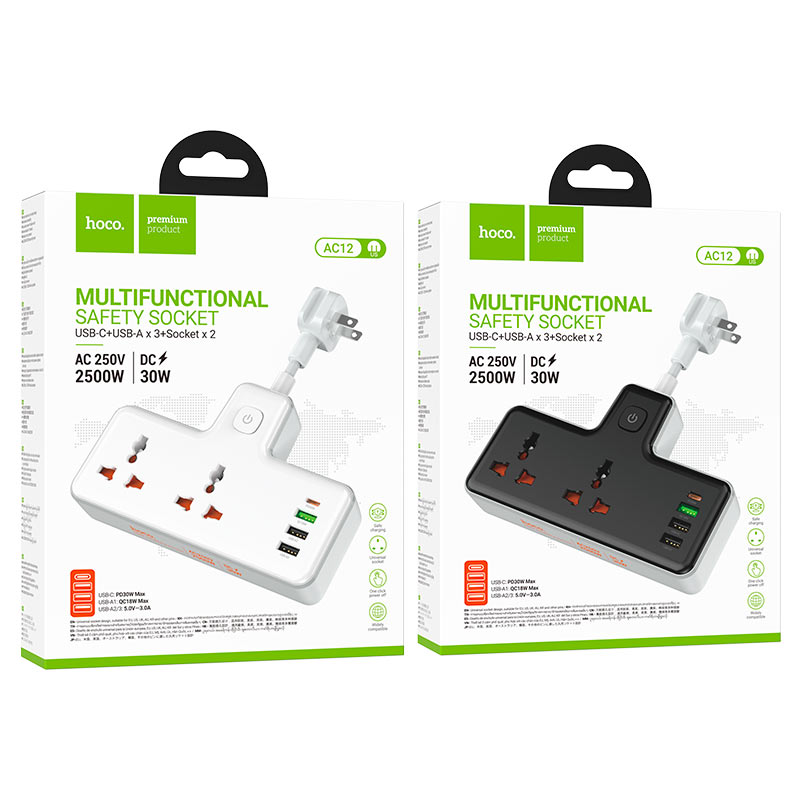 Power strip “AC12 Reise” PD30W + QC3.0 + 2 sockets US
