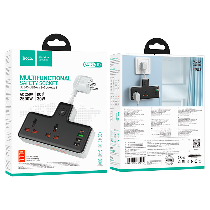 Power strip “AC12A Reise” PD30W + QC3.0 + 2 sockets EU